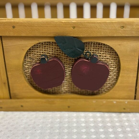 Rustic Wooden Basket with Apple Design - Picture 3 of 8